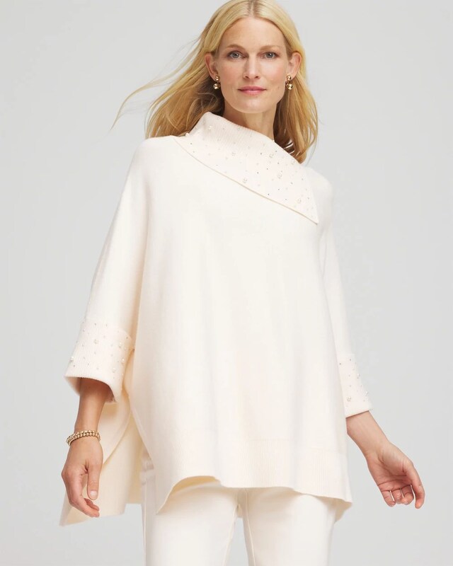 Embellished Sweater Poncho